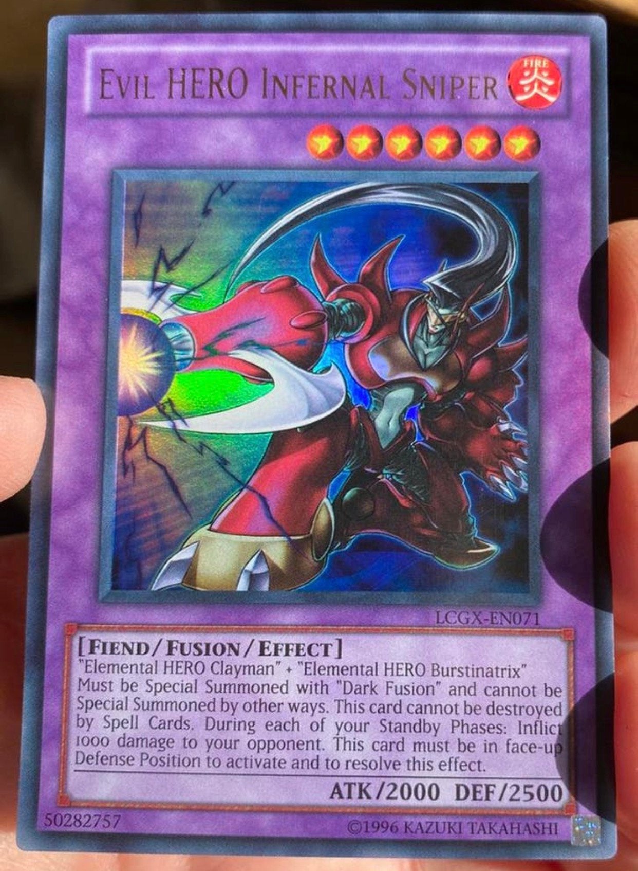 Yu-Gi-Oh! Evil HERO Infernal Sniper LCGX Old Print !, Ophalen of Verzenden, Gebruikt, Losse kaart, Foil