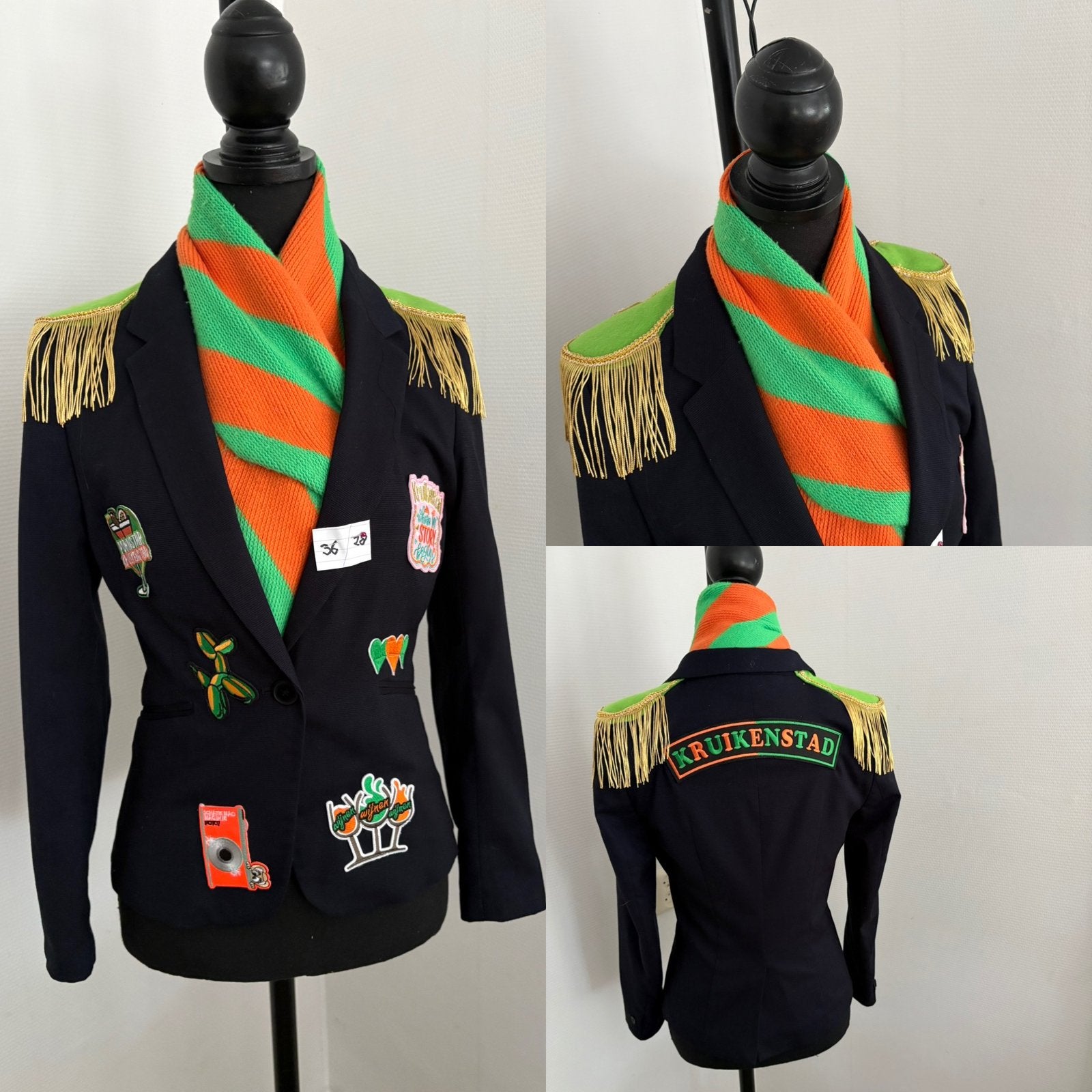 (28) Kruikenstad Jas maat 36 Emblemen Epauletten carnavals, Ophalen of Verzenden, Zo goed als nieuw, Maat 36 (S), Carnaval