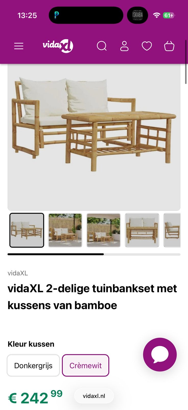 Tuin set balkom set bamboo incl kussens, Ophalen, Zo goed als nieuw, Hout
