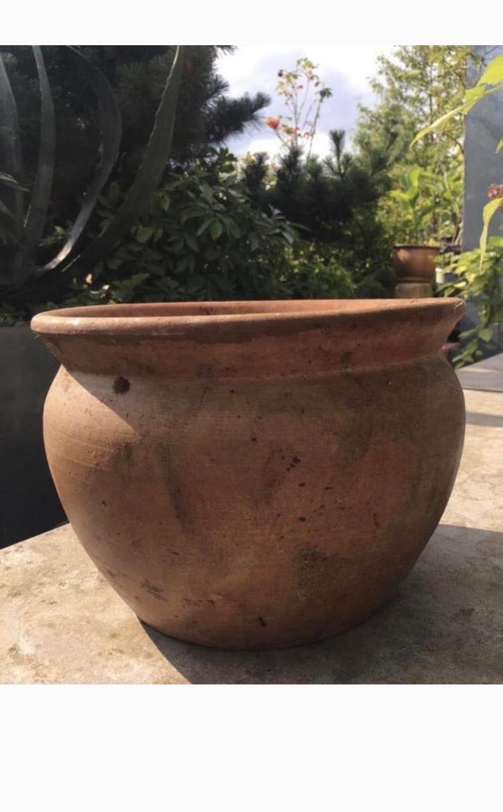 Prachtige Unieke Oud Hollandse Terracotta Bloempot 36cm, Gebruikt, Rond, Minder dan 40 cm, Balkon