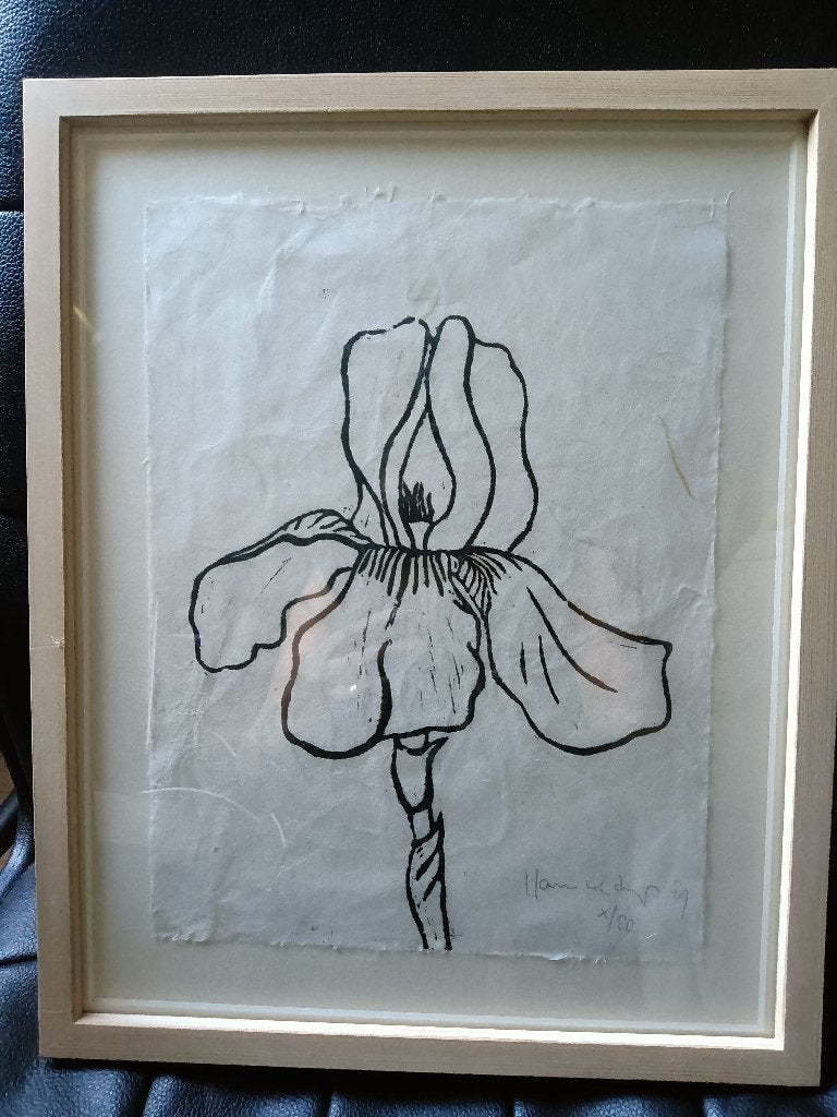 Kunstwerk 'Irisbloem' van Hans Konings, Antiek en Kunst, Kunst | Schilderijen | Klassiek, Ophalen of Verzenden, Ingelijst, Bloemen