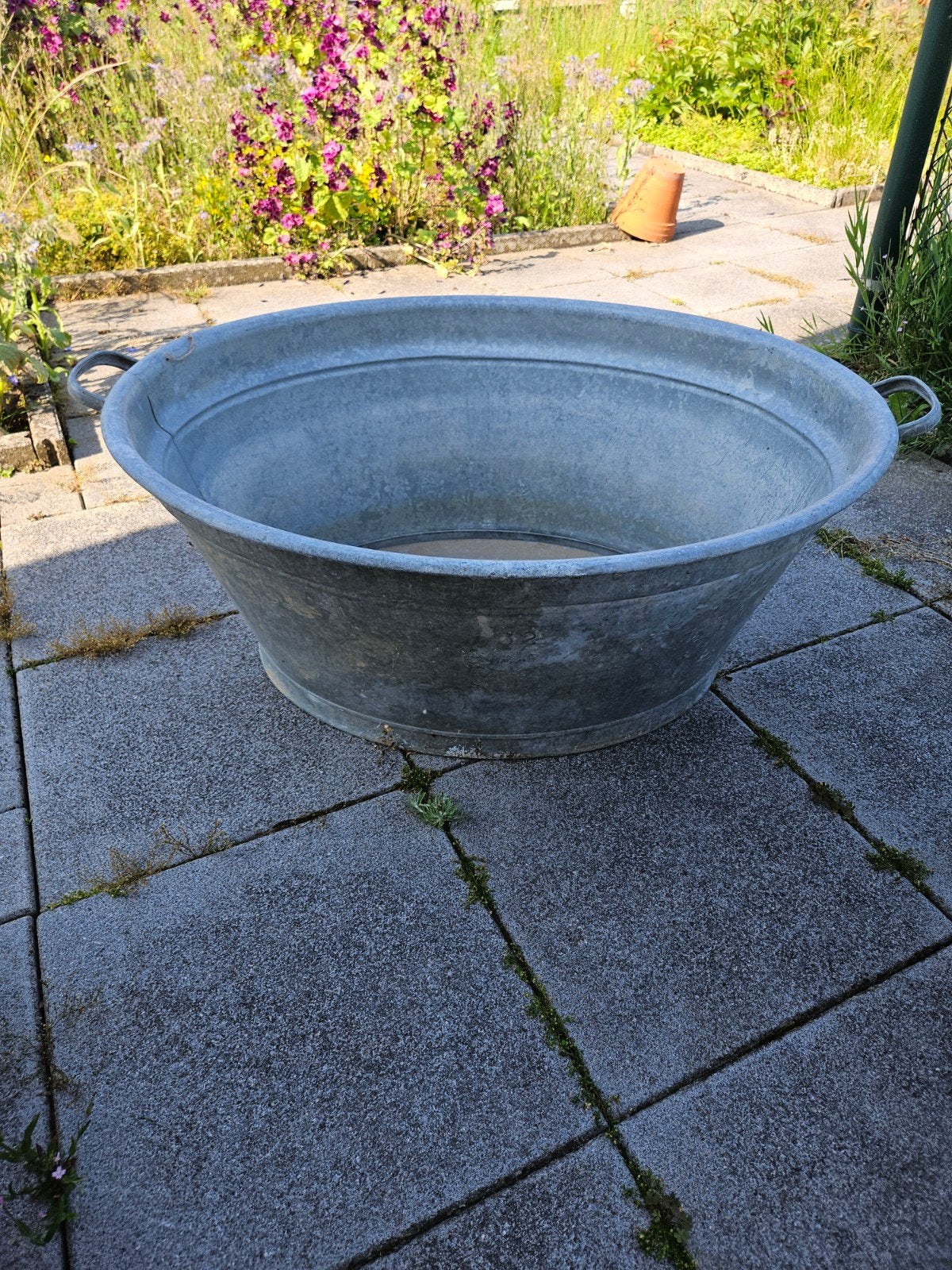 Grote zinken teil - Vintage wasbak of plantenbak, Antiek en Kunst, Ophalen
