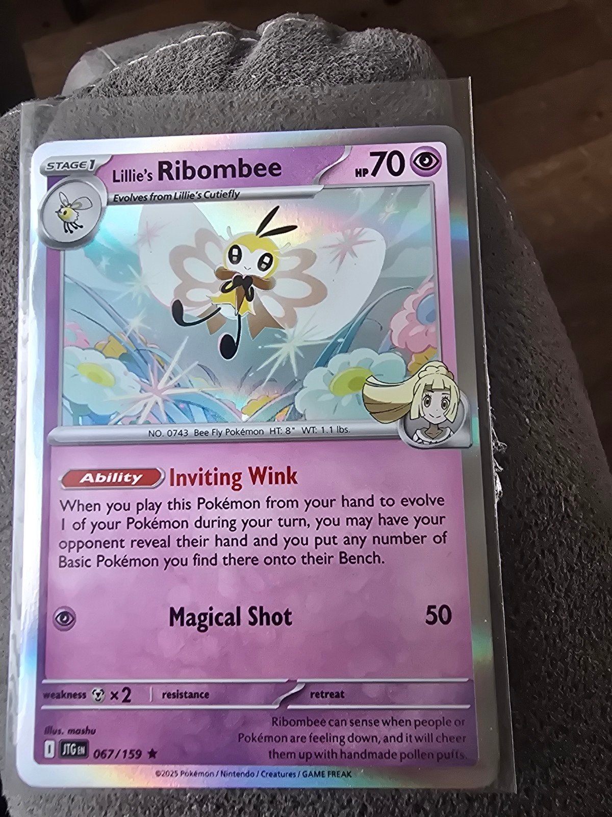 Pokémon Kaart: Lillie's Ribombee (067/159) - Zeldzaam, Ophalen of Verzenden, Zo goed als nieuw, Losse kaart