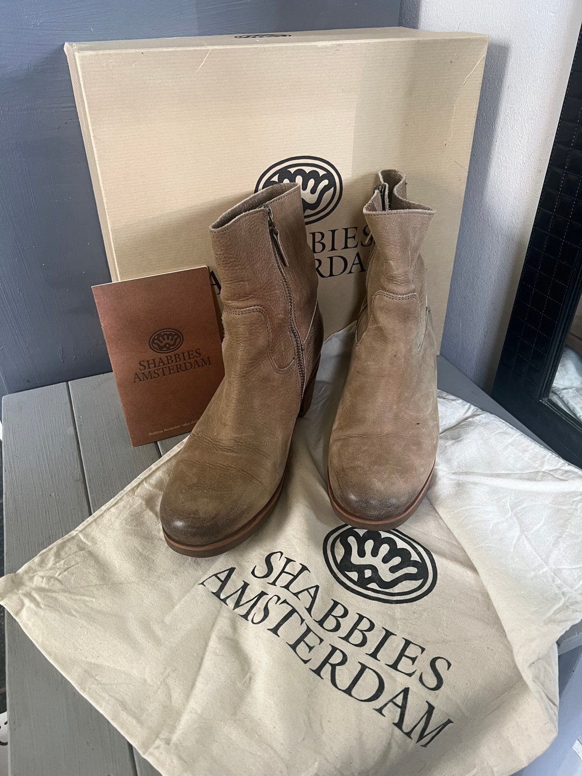 Shabbies Amsterdam bruin leren lage laars booty maat 39, Ophalen of Verzenden, Zo goed als nieuw, Bruin