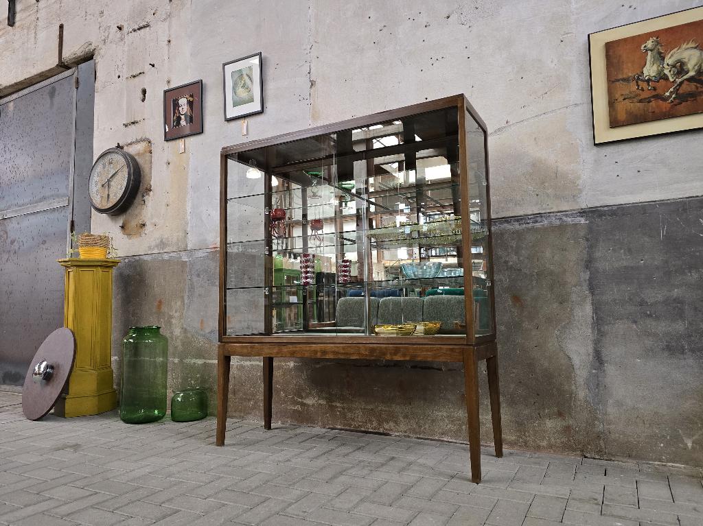 Vintage Wand Vitrine Groot | Jaren 50 Vitrine Kast Dressoir, Huis en Inrichting, Kasten | Vitrinekasten, Ophalen of Verzenden