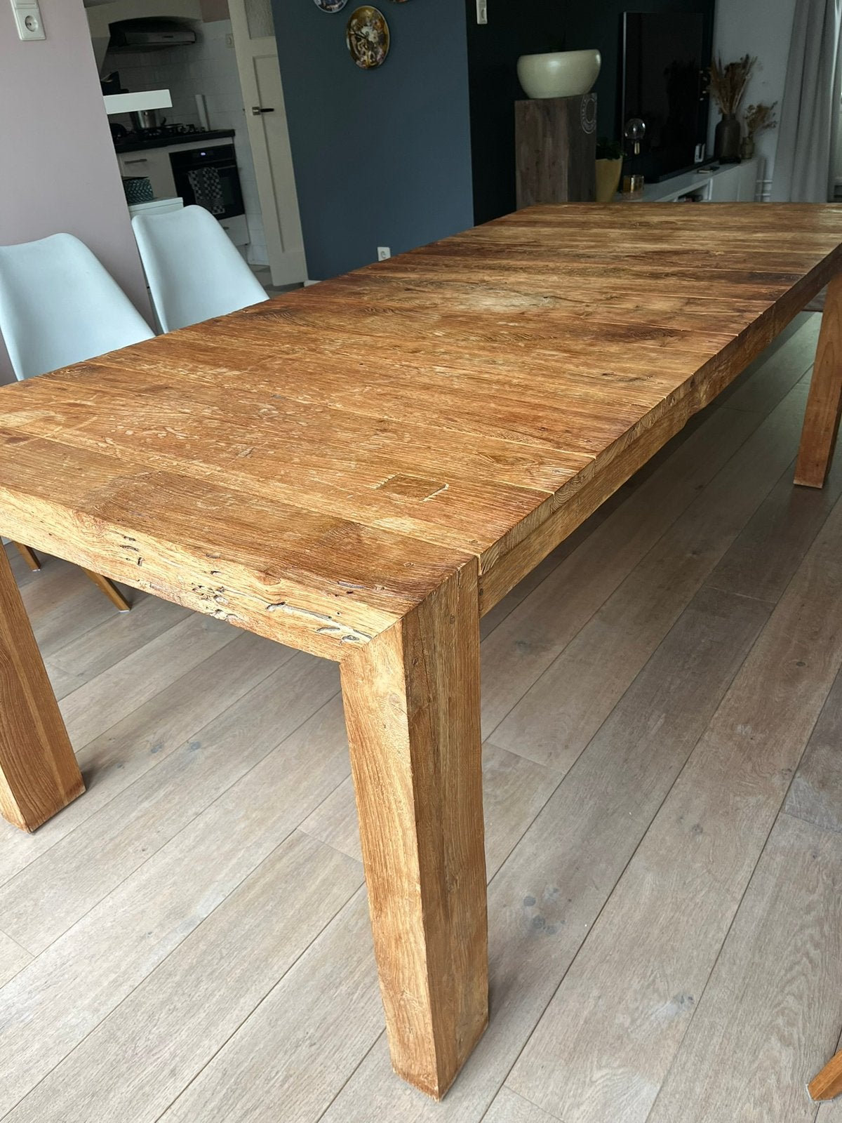 Robuste TEAK houten tafel 220x100cm, Ophalen, Gebruikt, Teakhout, 200 cm of meer