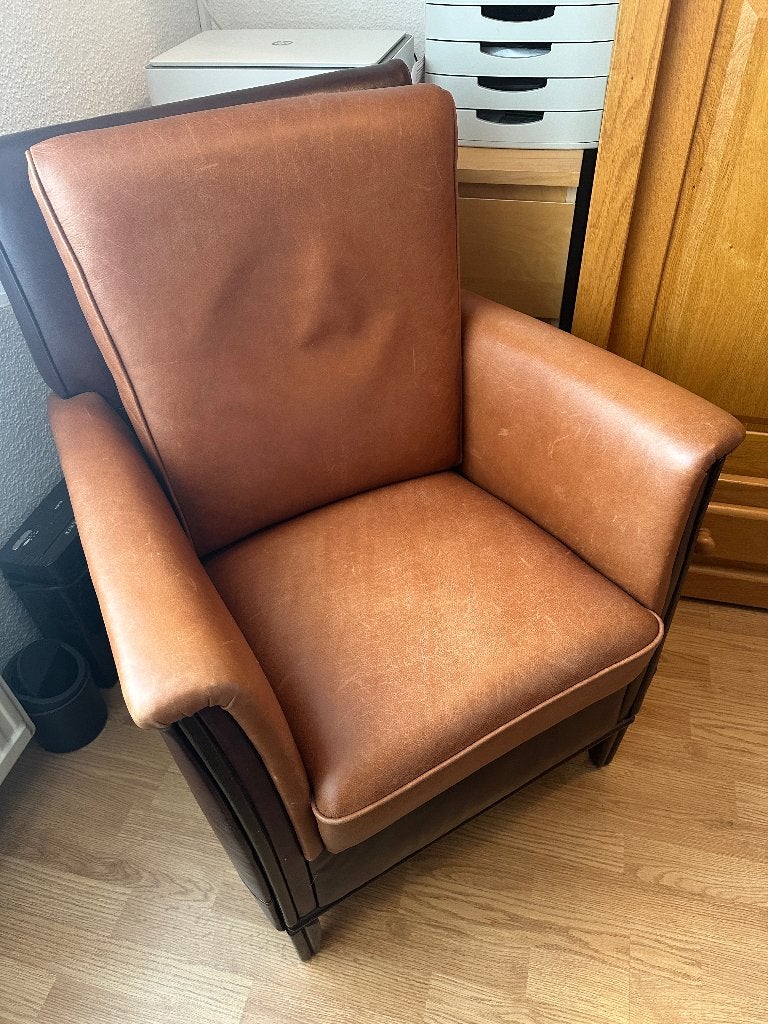 Comfortabele fauteuil van leer - bruin, Ophalen, Gebruikt, Klassiek, Comfortabel, Minder dan 75 cm