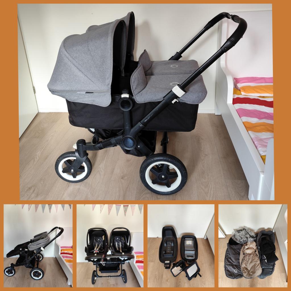 Bugaboo Donkey Duo, uitgebreid met autostoeltjes en isofix, Ophalen of Verzenden, Gebruikt, Kinderwagen of Buggy
