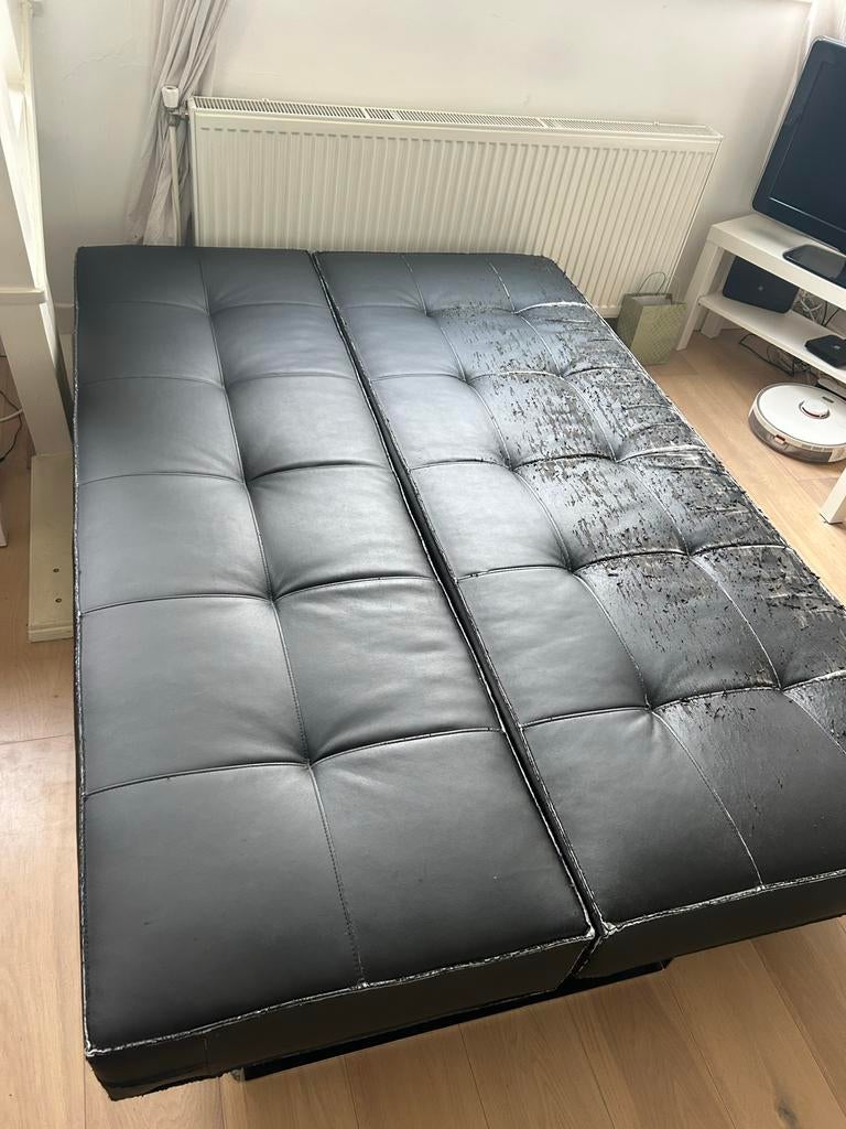 Leren Slaapbank - FREE Leather sofa bed, Huis en Inrichting, Ophalen, Gebruikt, Tweepersoons, Zwart