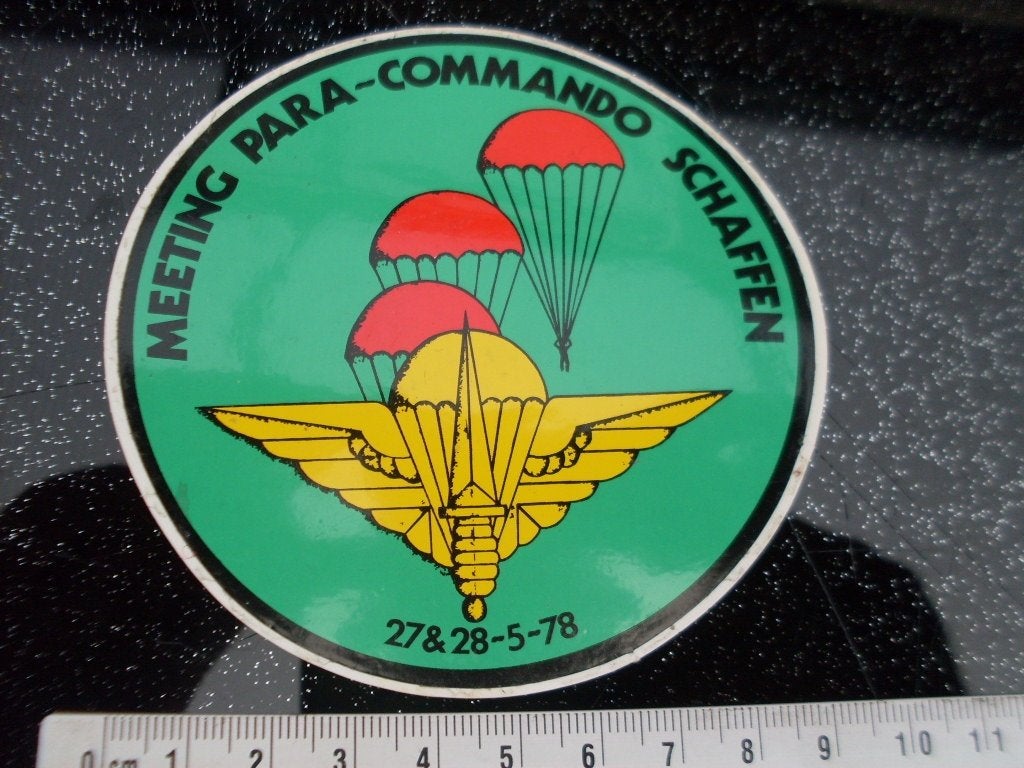 sticker meeting para commando schaffen 1978 logo embleem, Verzenden, Zo goed als nieuw, Bedrijf of Vereniging