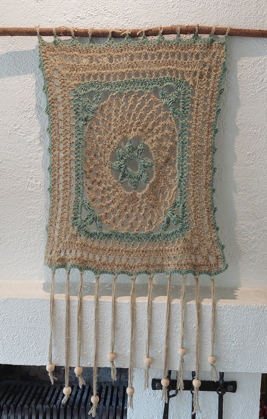 Gehaakt wandkleed 50x100cm - Boho stijl wanddecoratie, Nieuw, 100 cm, Ophalen of Verzenden, Bruin