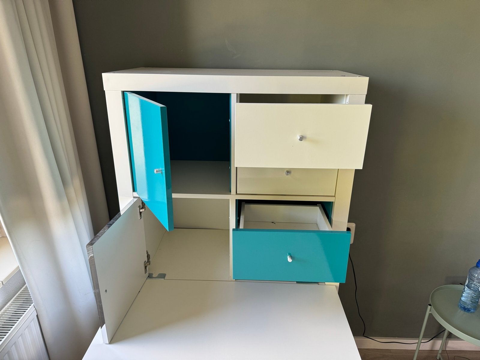 Kallax Bureau met bijbehorende Kallax kast, Ophalen, Gebruikt, 170 cm of meer, 120 tot 170 cm