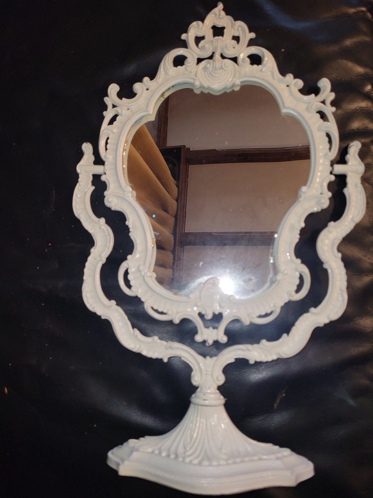 Mooie brocante koperen spiegel met voet, Ophalen of Verzenden