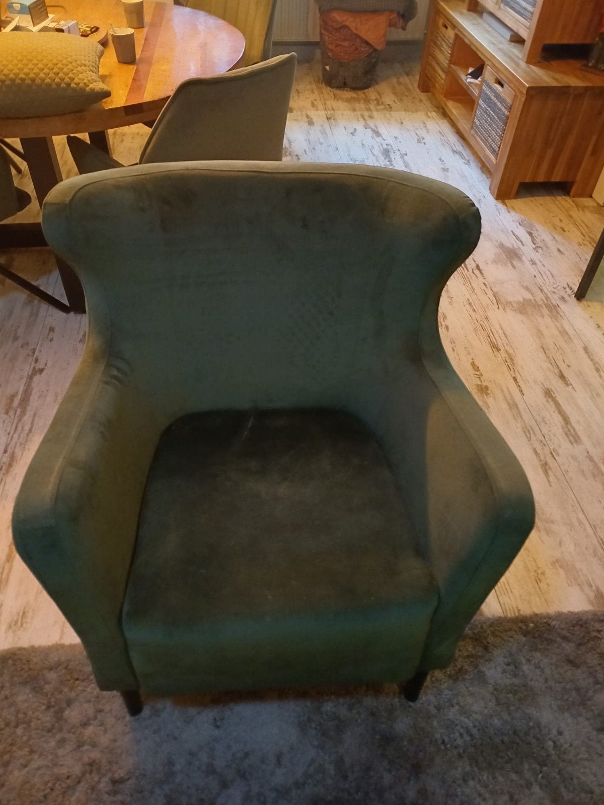 Comfortabele groene fauteuil 2x, Huis en Inrichting, Fauteuils, Ophalen, Modern, Comfortabel, 75 tot 100 cm, Zo goed als nieuw