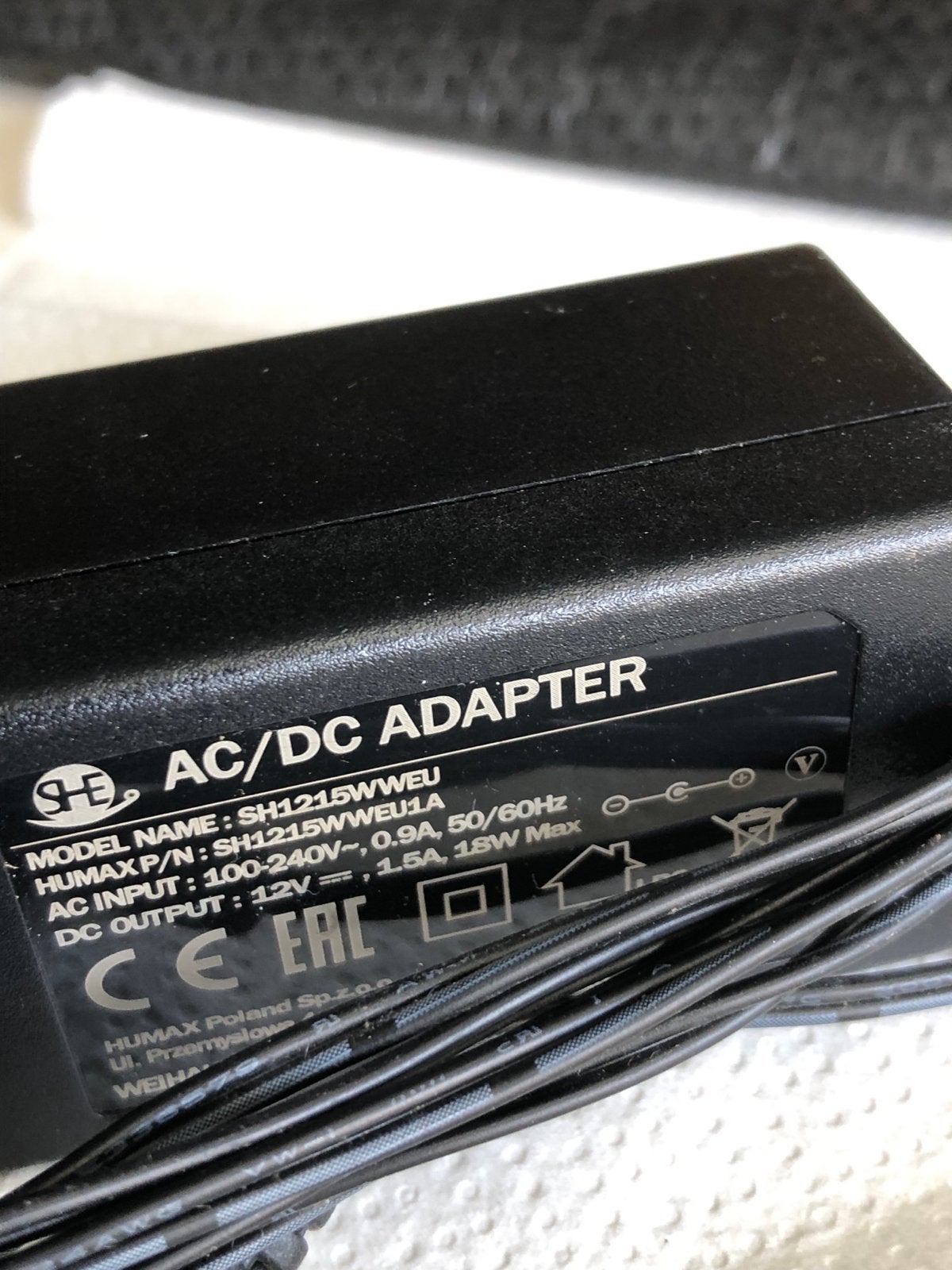 Humax SH1215WWEU1A AC/DC Adapter 12V 1.5A, Ophalen of Verzenden, Gebruikt