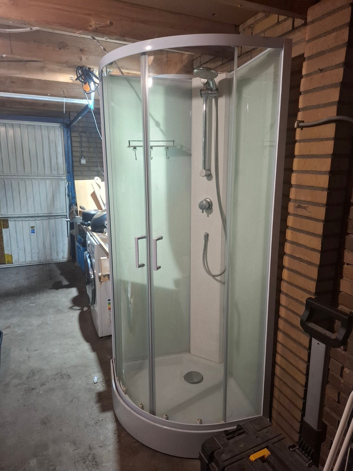 nooddouche inclusief douchekop stang en, thermostaat, Ophalen, Gebruikt, Chroom, Douche