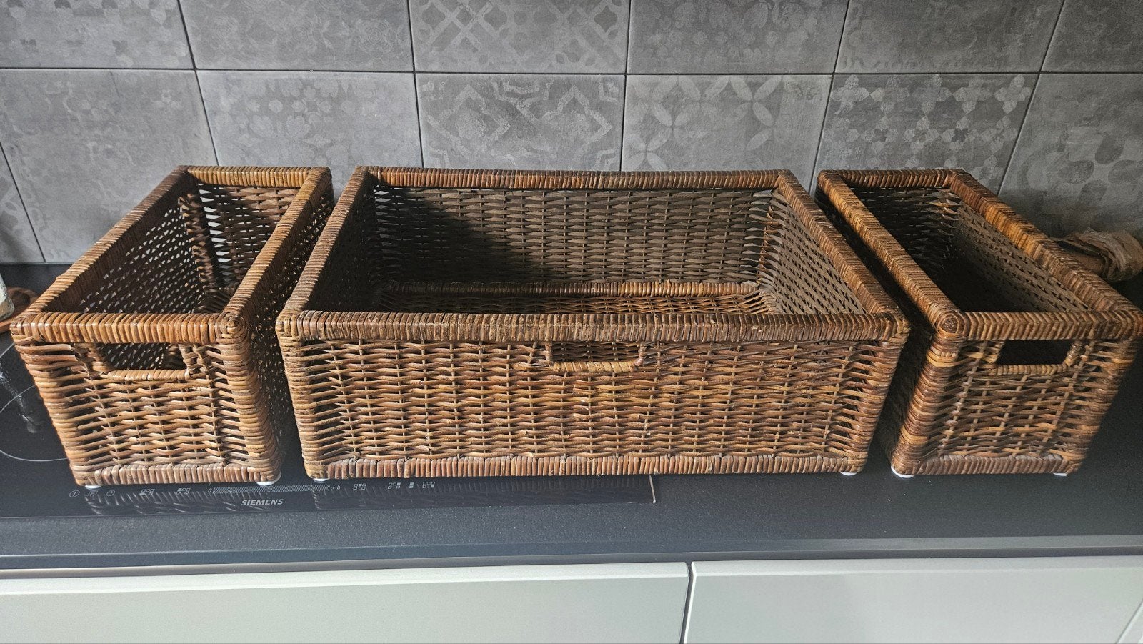 3 Rieten manden, Gebruikt, Gevlochten, Ophalen of Verzenden, Riet