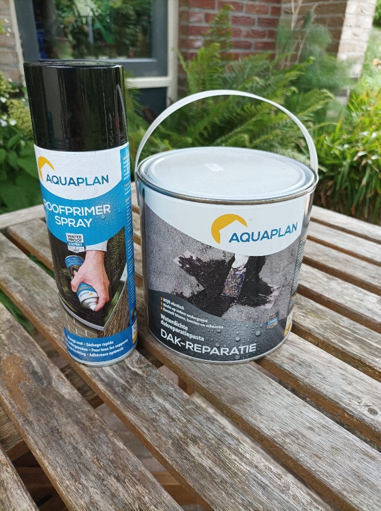 Aquaplan dakreparatie (2kg) en roofprimer spray, Overige materialen, Zwart, Overige typen, Ophalen of Verzenden