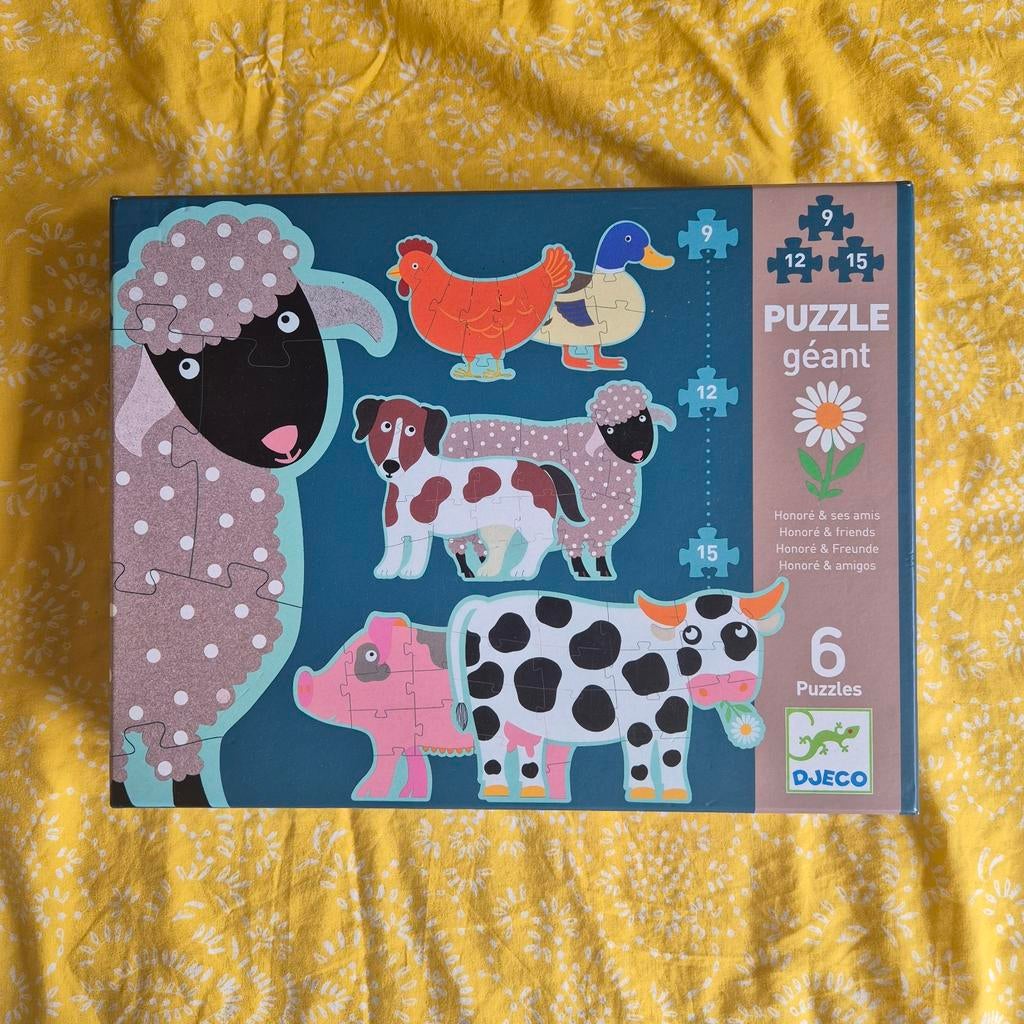 Grote puzzeldoos Djeco boerderijdieren, Ophalen of Verzenden, 10 tot 50 stukjes, Zo goed als nieuw