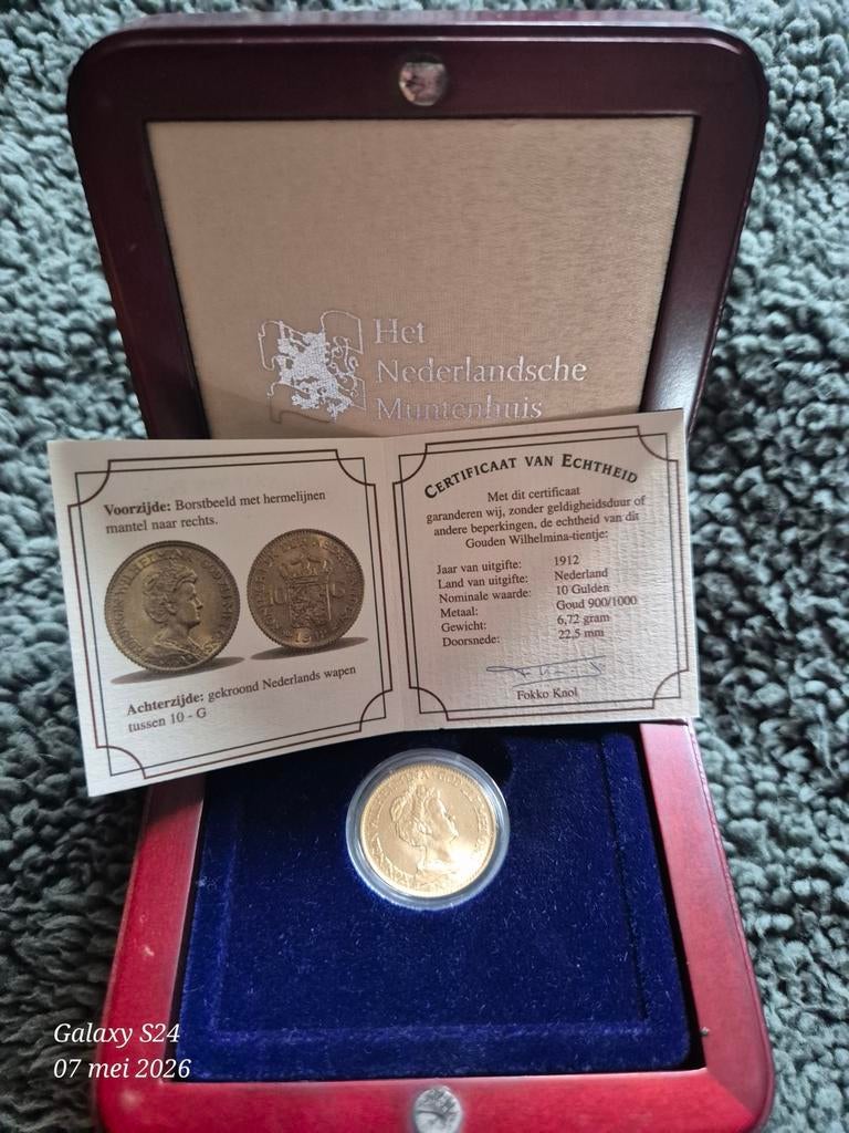 1912 Gouden Tientje - Origineel & Gecertificeerd, Postzegels en Munten, Ophalen, Goud, Koningin Wilhelmina, Losse munt