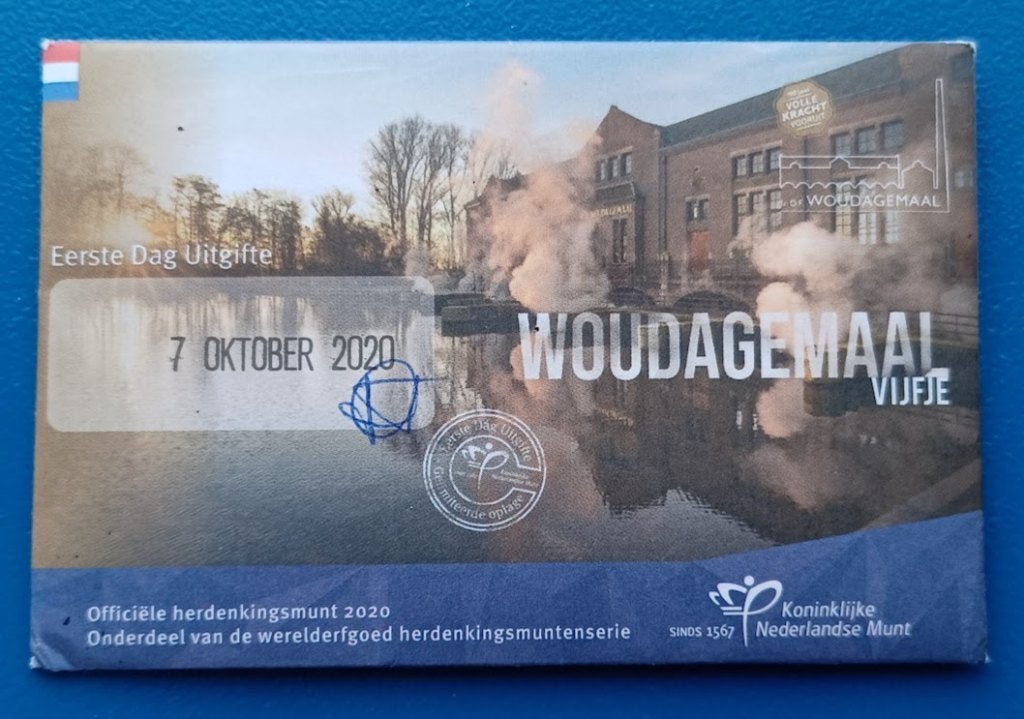 Nederland Woudagemaal Vijfje 2020 1e dag Coincard, Verzenden, Koningin Beatrix, Euro's, Setje