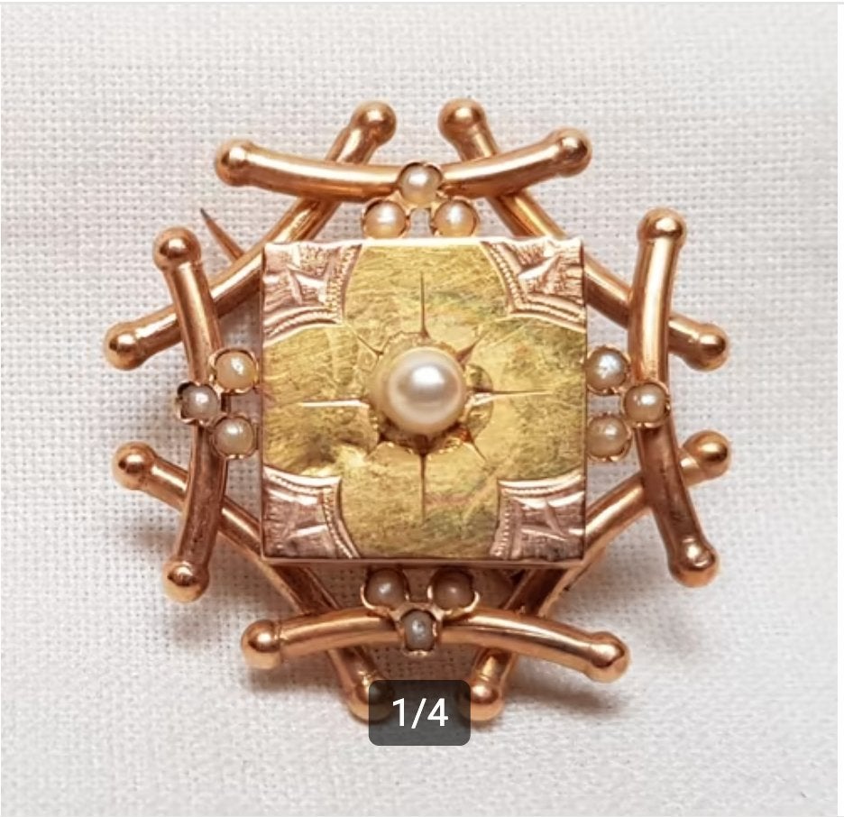 Broche Kempisch 18 kt vintage., Ophalen of Verzenden, Goud, Broche
