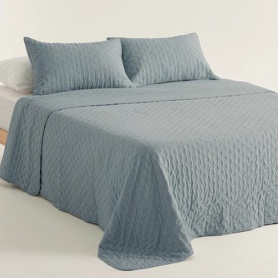 GAMUSI Nara Sprei Gewatteerd Superzacht - Blauw - 250x270cm, Nieuw, Ophalen of Verzenden, Overige merken, Inclusief kussenslopen
