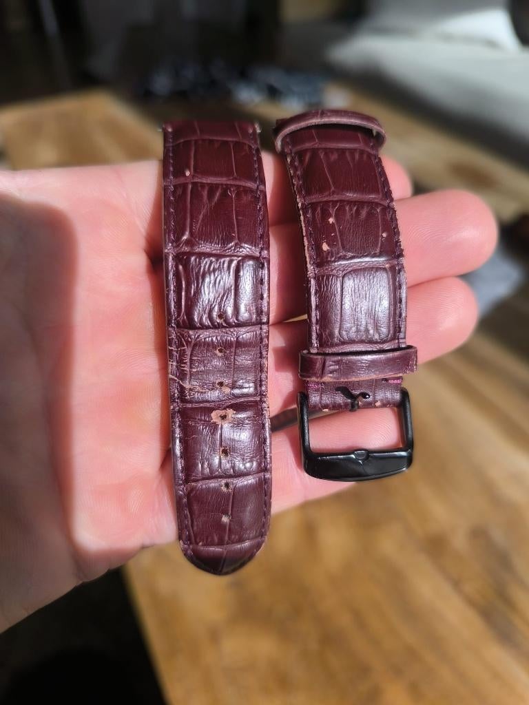 22mm leren bandje voor Garmin, Gebruikt, Bantoon, Zwart, Ophalen of Verzenden