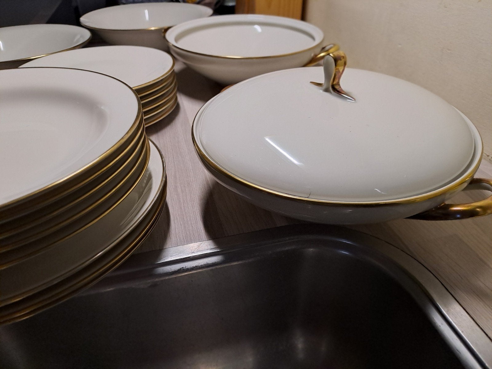 Vintage Servies met Gouden Rand - Compleet, Gebruikt, Overige merken, Vintage, Ophalen of Verzenden
