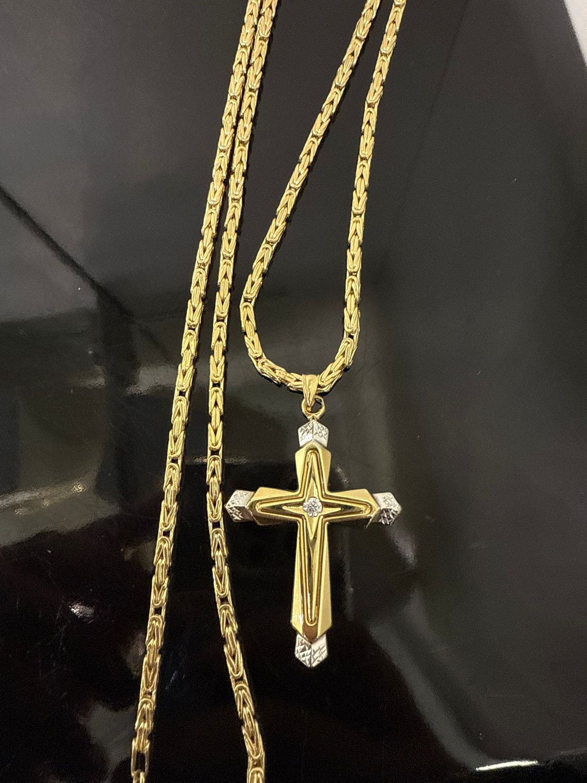 14k gouden koningsketting met kruis hanger, Met hanger, Nieuw, Ophalen of Verzenden, Goud