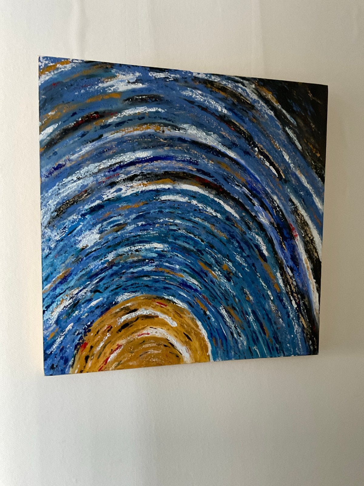 Abstracte spiraal kunstwerk - Blauw en goud, Ophalen, Abstract, Acrylverf, Met textuur