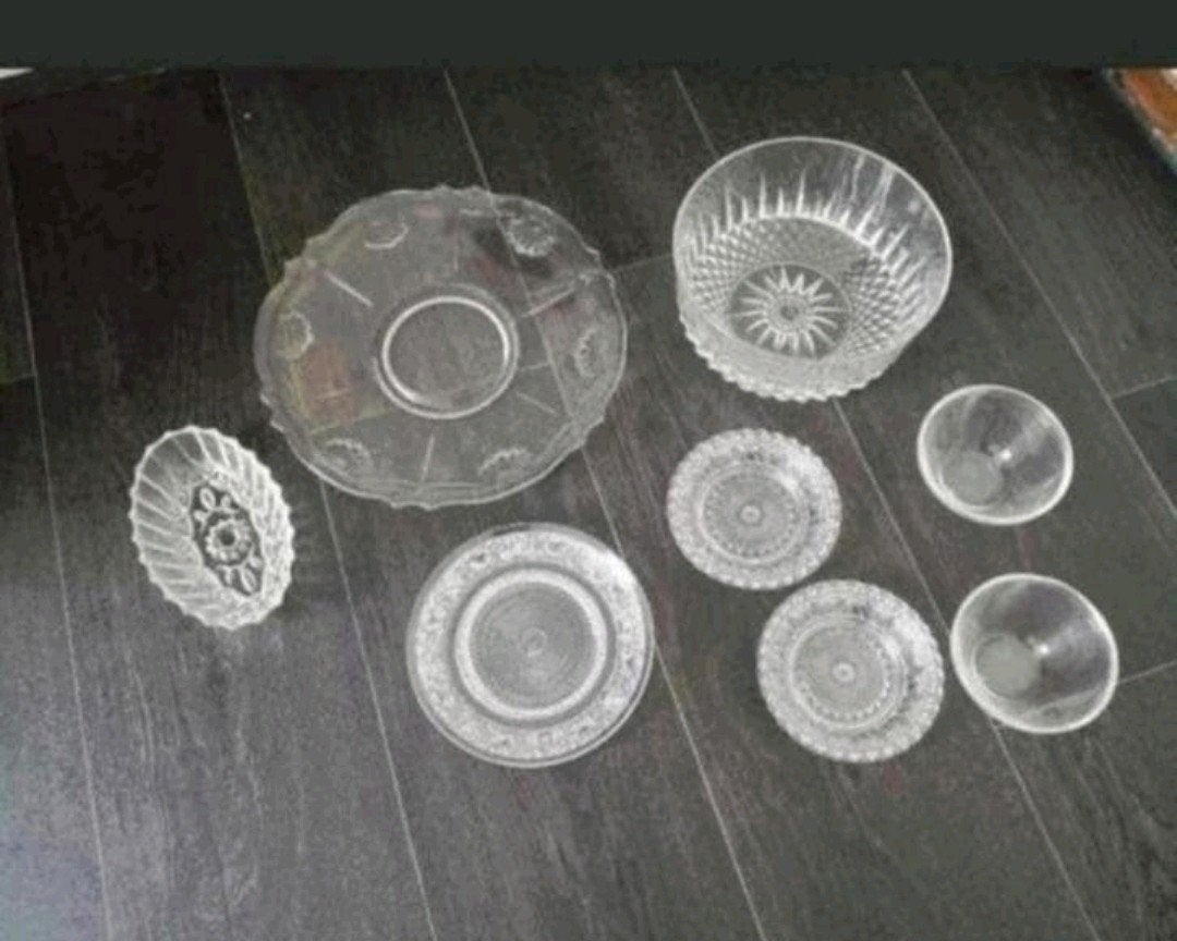 Grote set servies, schalen nieuwe, kopjes, kristal, Ophalen of Verzenden