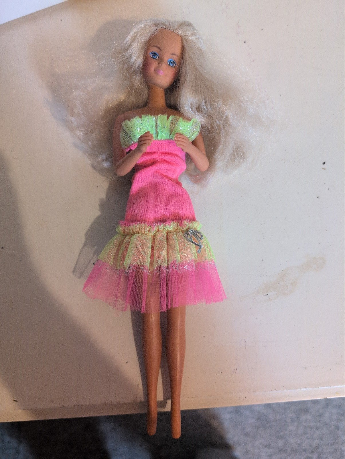 Vintage Petra pop met roze-groene jurk, Ophalen of Verzenden, Gebruikt, Overige typen