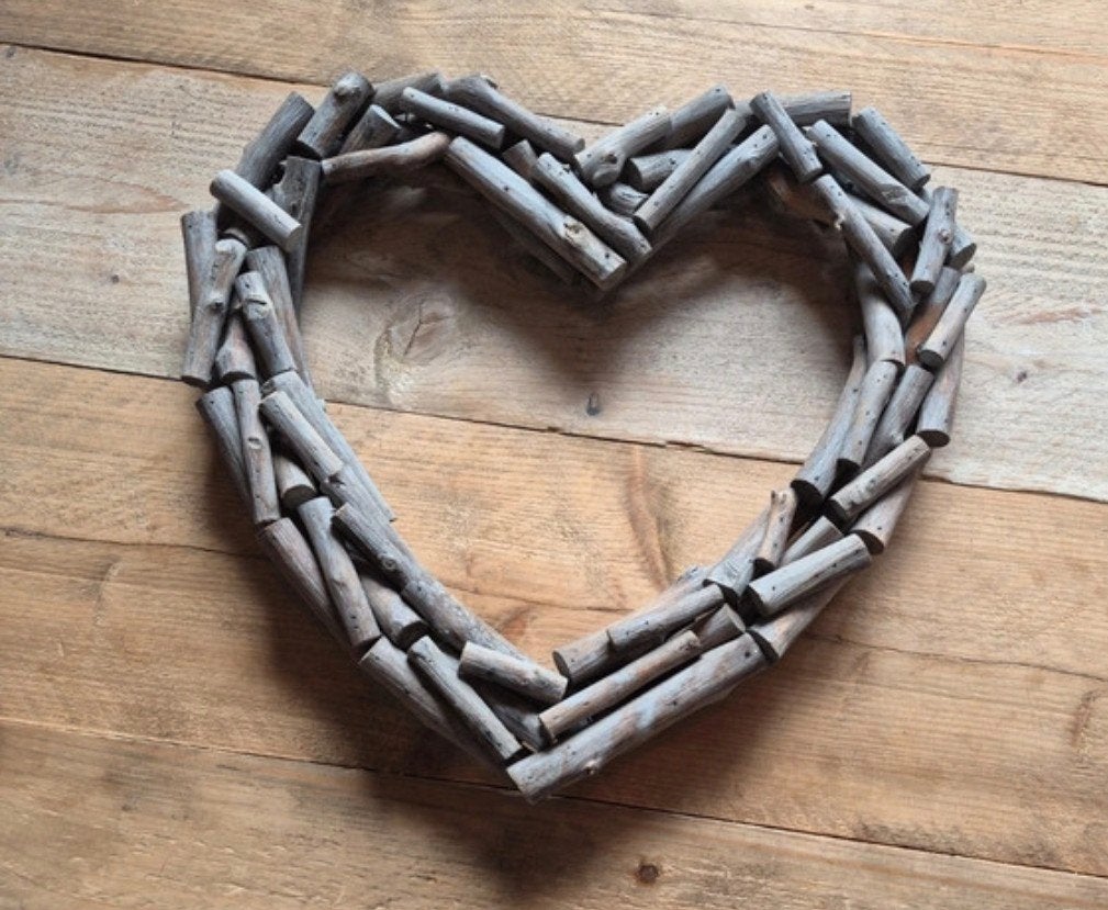 Hartvormige decoratie van drijfhout - 40x45cm, Hout, Ophalen of Verzenden, Grijs, Landelijk
