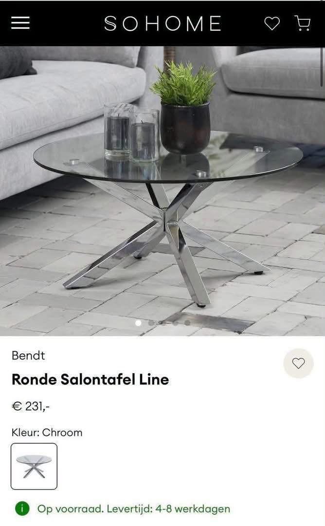 Partij 10x dezelfde salon tafel glasplaat chroom, Ophalen, Rond, Nieuw, 50 tot 100 cm