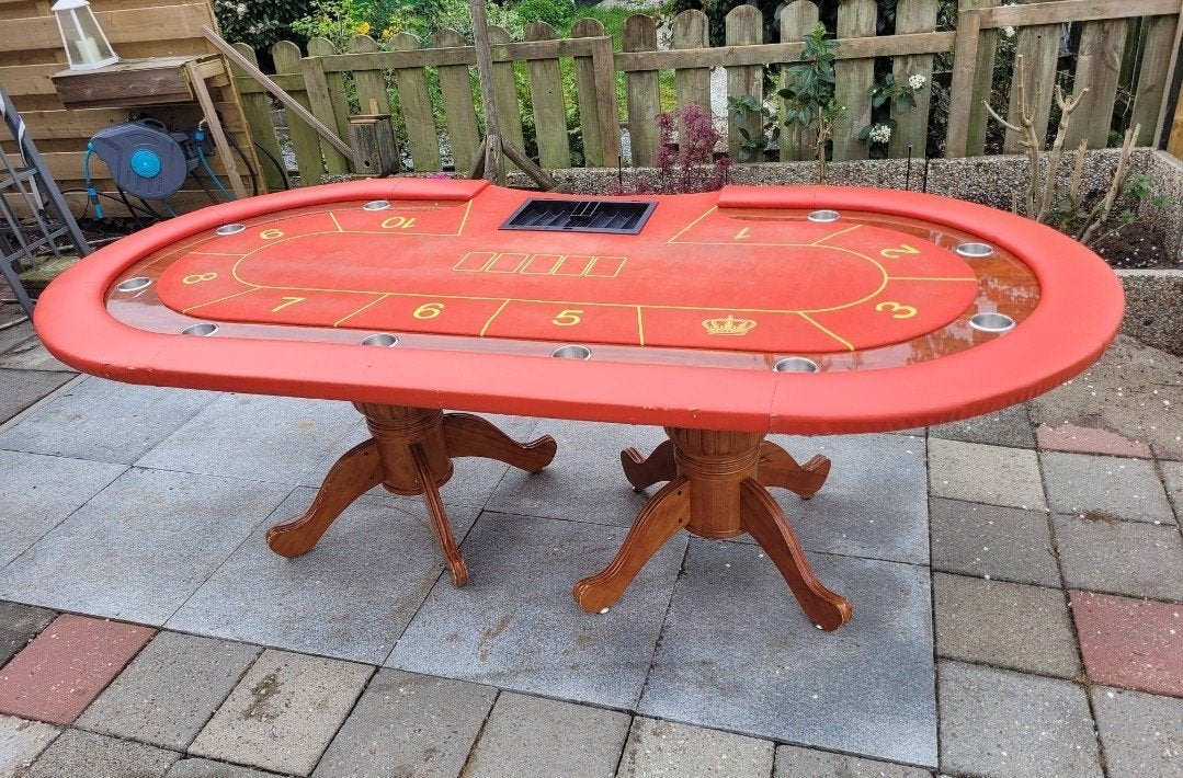 Luxe pokertafel met houten poten! Een unieke stevige tafel!, Vijf spelers of meer, Ophalen of Verzenden, Gebruikt