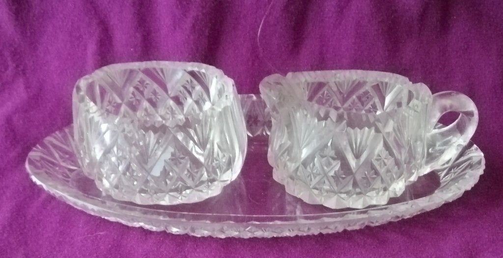 Boheems kristal roomstel met de hand geslepen., Ophalen of Verzenden