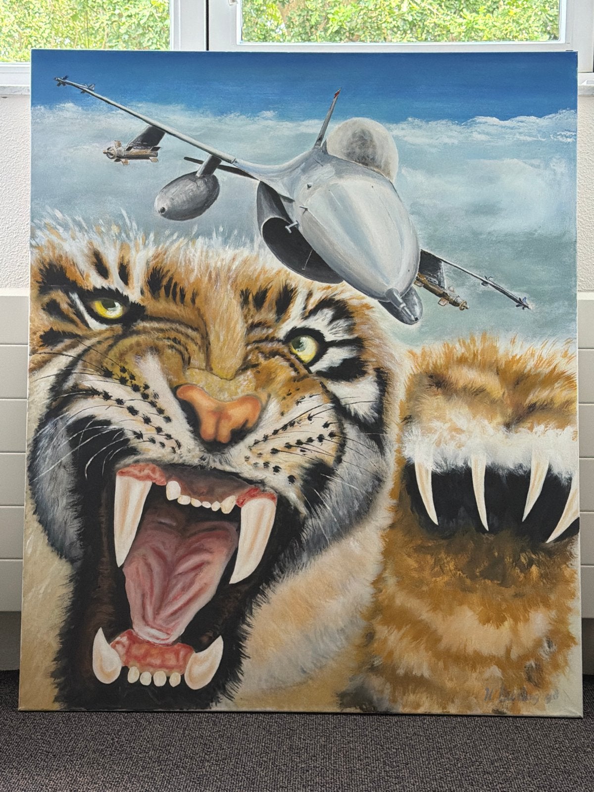 Olieverfschilderij F16 Tijger 313 squadron Twente Henk Uitsl, Ophalen