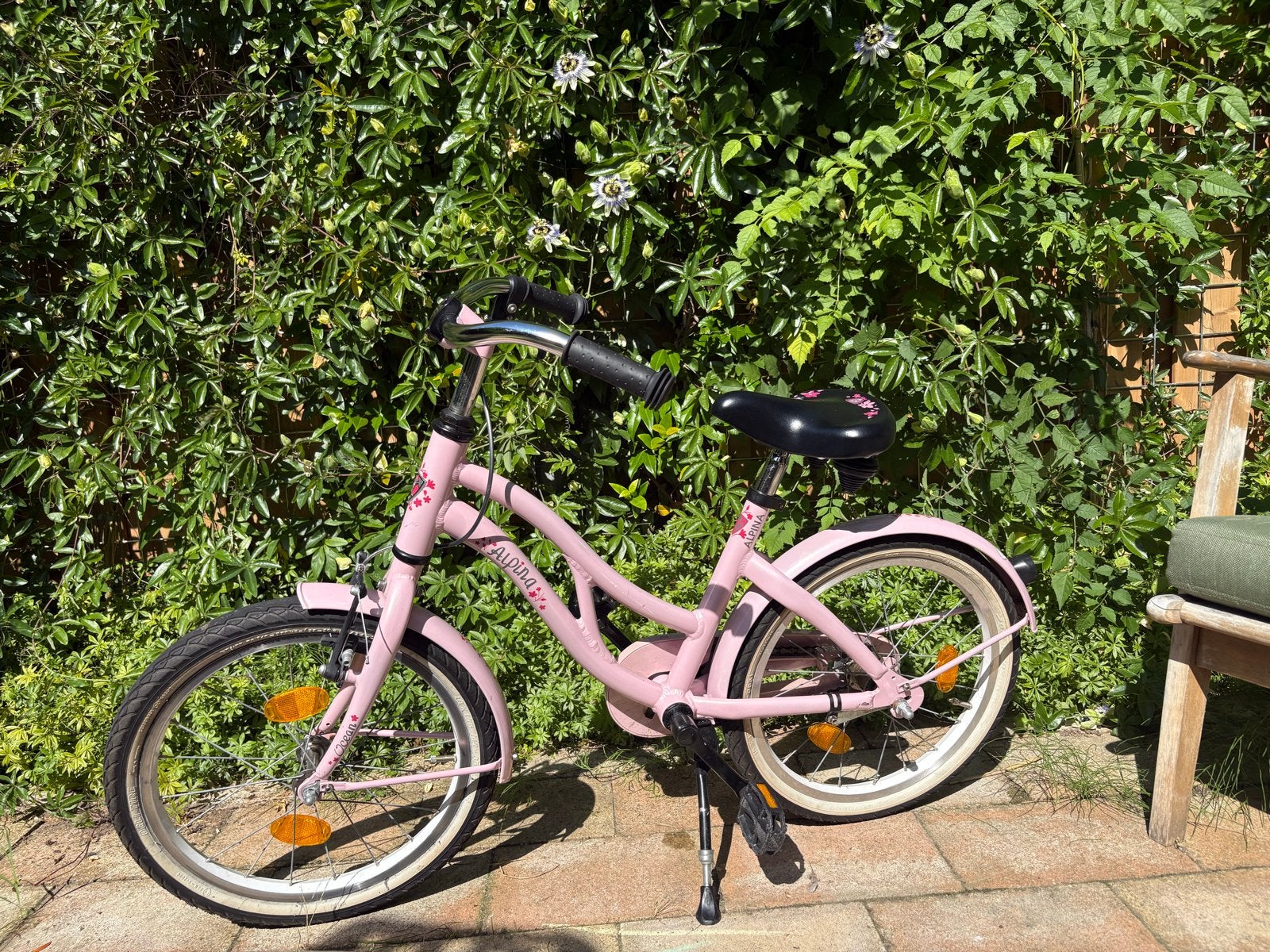 Roze Alpina ocean kinderfiets 18 inch met terugtraprem, Ophalen, Gebruikt, Terugtraprem, 16 tot 20 inch