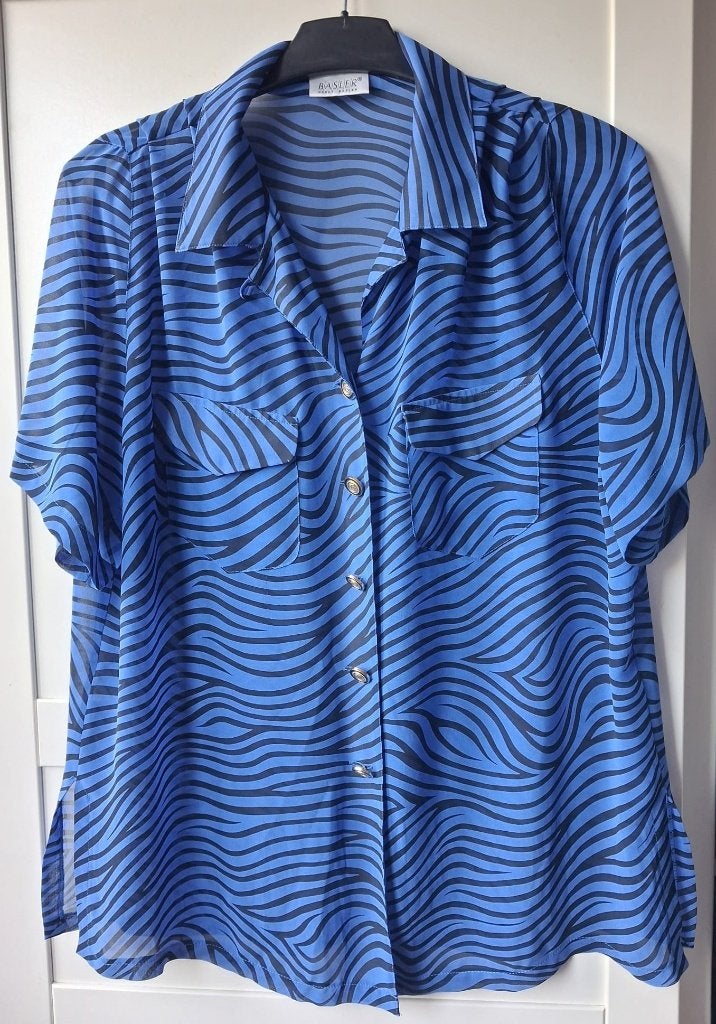 Kobaltblauwe blouse met zebraprint Basler maat XL, Blauw, Ophalen of Verzenden, Zo goed als nieuw, Maat 46/48 (XL) of groter