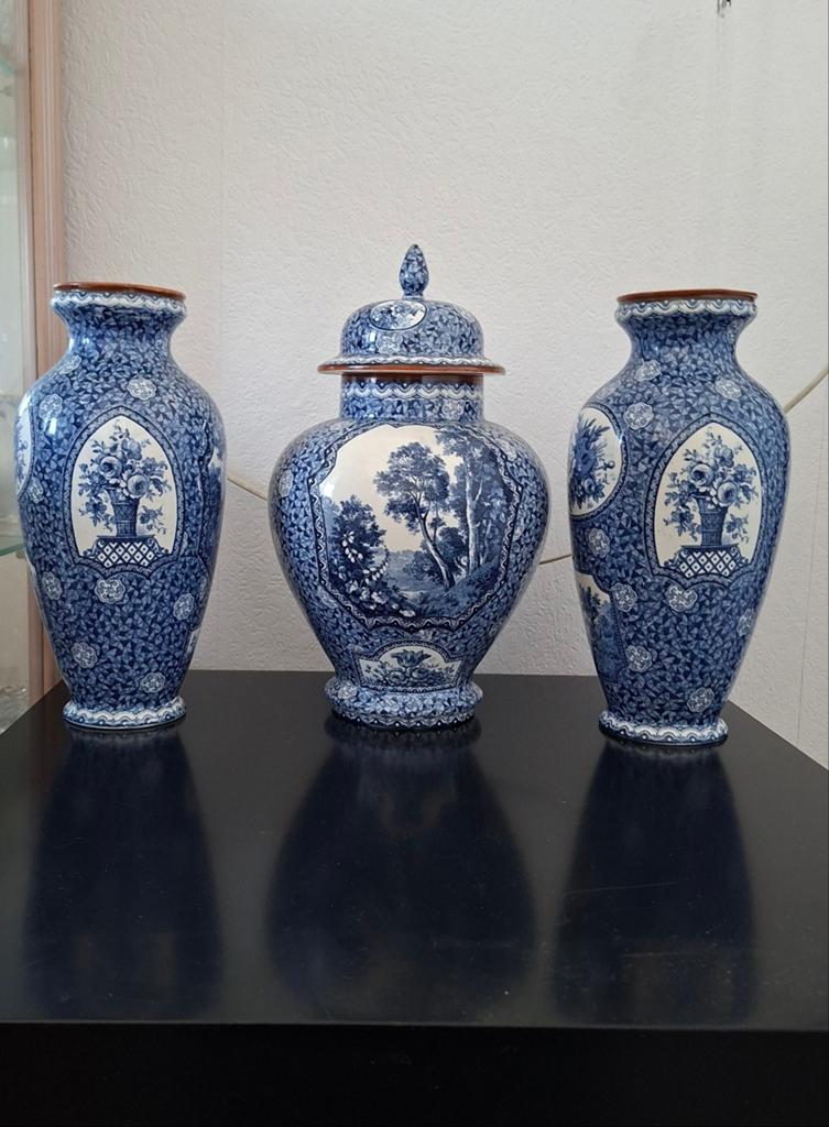 Prachtige Delfts Blauwe Vazen en Gemberpot Set, Antiek en Kunst, Ophalen