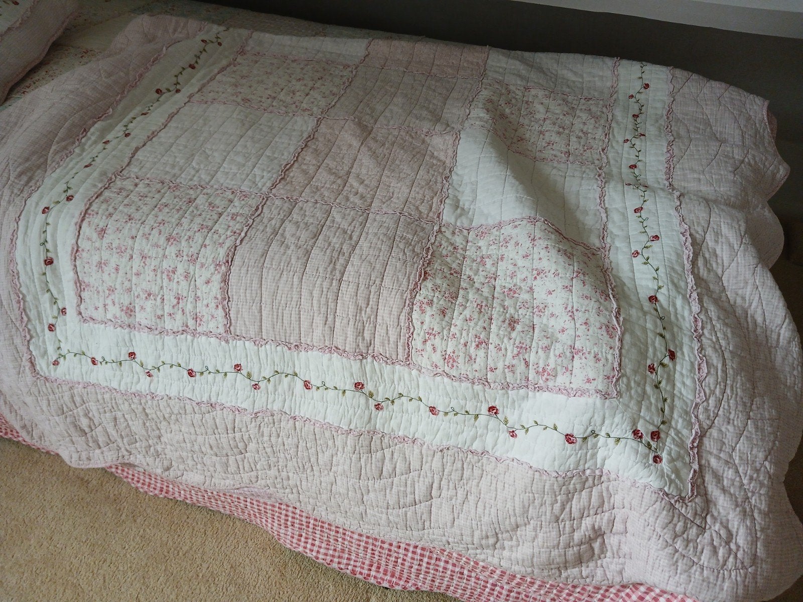 patchwork bed sprei met bijpassend kussentje, Ophalen, Gebruikt, Eenpersoons, Katoen