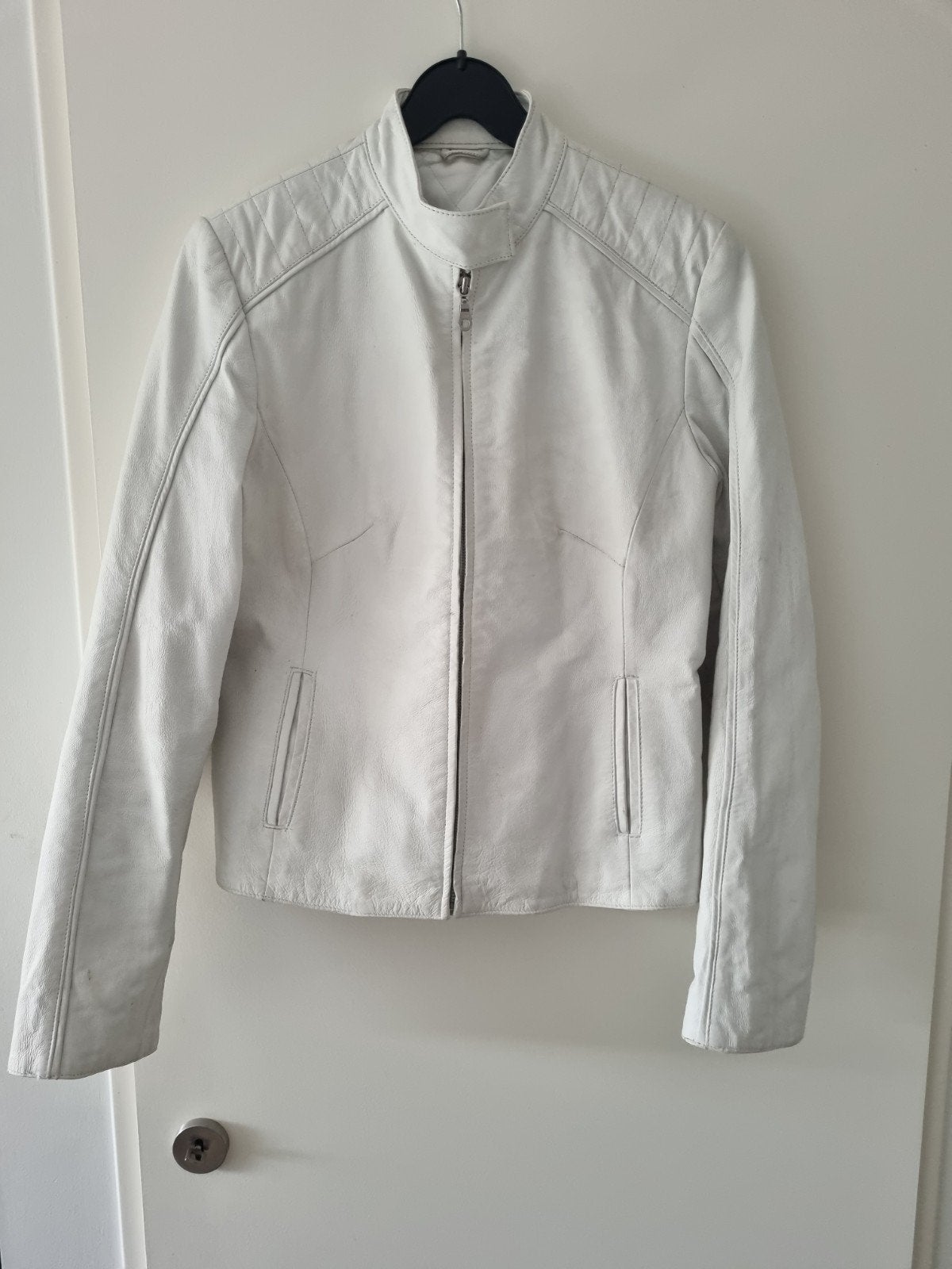Witte leren biker jack - vintage, Verzenden, Wit, Maat 42/44 (L), Zo goed als nieuw