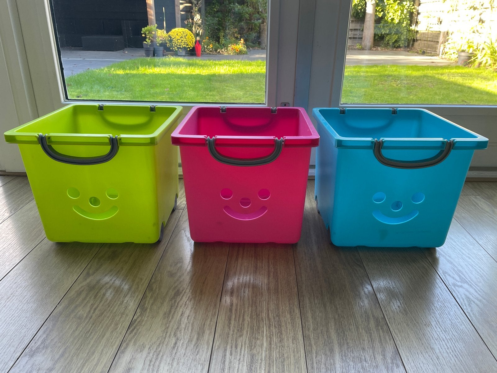 Set van 3 vrolijke opbergboxen met wieltjes, Gebruikt, Minder dan 50 cm, Ophalen, Minder dan 90 cm