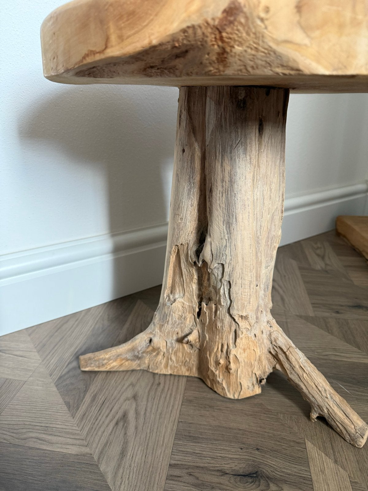 Set van 2 Teakhouten Bijzettafels - Rustiek & Uniek, Minder dan 55 cm, Rond, Zo goed als nieuw, Hout