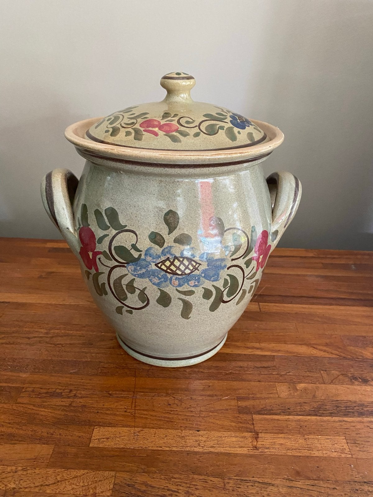 Vintage Aardewerk Pot van Stoob met deksel - Bloemenmotief, Ophalen of Verzenden