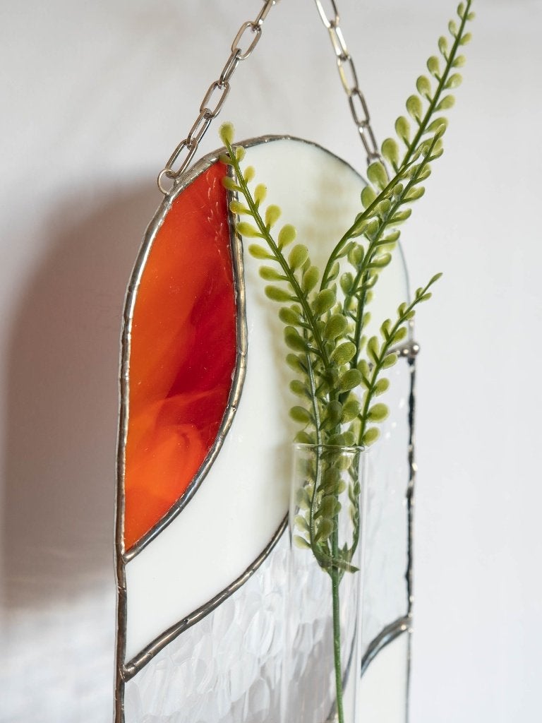 Funky glas in Lood stekjeshouder - handgemaakt - rood, Ophalen of Verzenden, Zo goed als nieuw