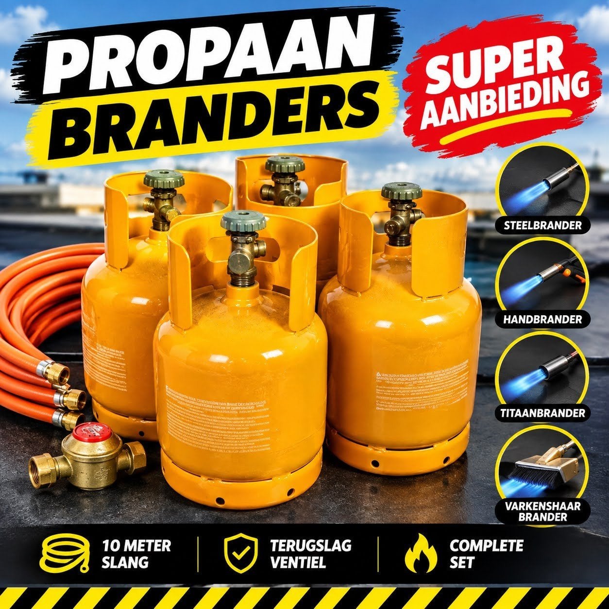 Propaanbrander, 10m slang & terugslagventiel € 69,50incl.btw, Ophalen, Overige materialen, Overige kleuren, Nieuw