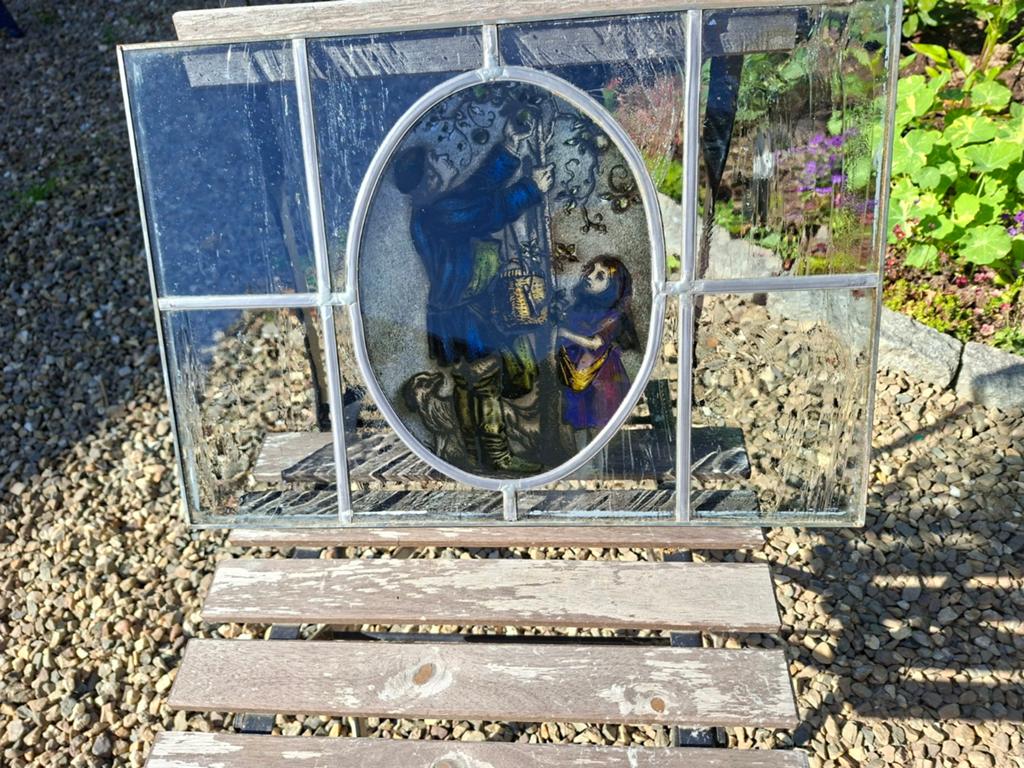 Glas-in-lood paneel met tafereel, Antiek en Kunst, Ophalen