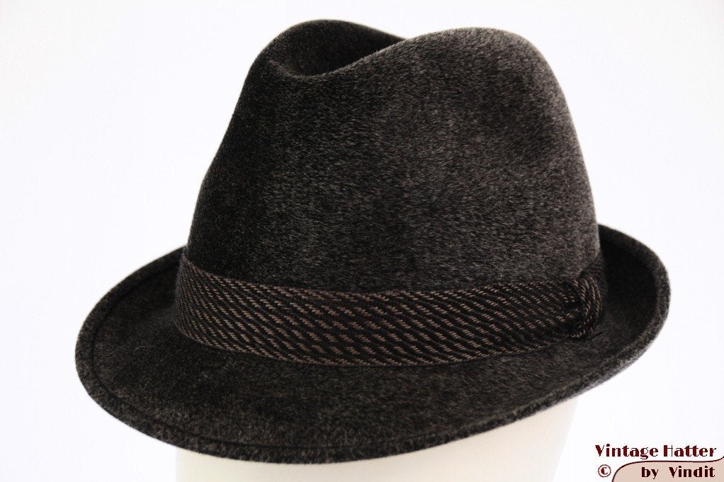 Vintage Gleufhoed Lord donker grijs haarvilt 57, Lord - English Style, Hoed, Ophalen of Verzenden, 57 cm (M, 7⅛ inch) of minder